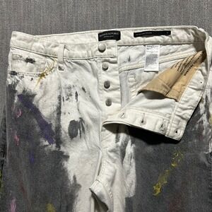 Banana Republic Mens Paint Splatter Loose Stovepipe Jeans White 31 Button Fly